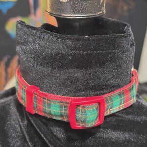 Pet Collar: Holiday Tartan Plaid, Adjustable Collar, Red & Green